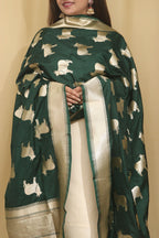 Exquisite Green Banarasi Silk Dupatta with Cow Motif - Luxurion World