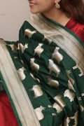 Exquisite Green Banarasi Silk Dupatta with Cow Motif - Luxurion World