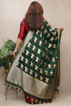 Exquisite Green Banarasi Silk Dupatta with Cow Motif - Luxurion World