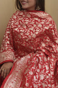 Elegant Bright Red Banarasi Silk Shikargah Dupatta: A Timeless Masterpiece - Luxurion World