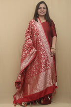 Elegant Bright Red Banarasi Silk Shikargah Dupatta: A Timeless Masterpiece - Luxurion World