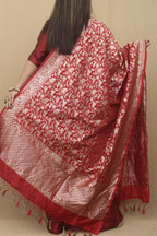 Elegant Bright Red Banarasi Silk Shikargah Dupatta: A Timeless Masterpiece - Luxurion World