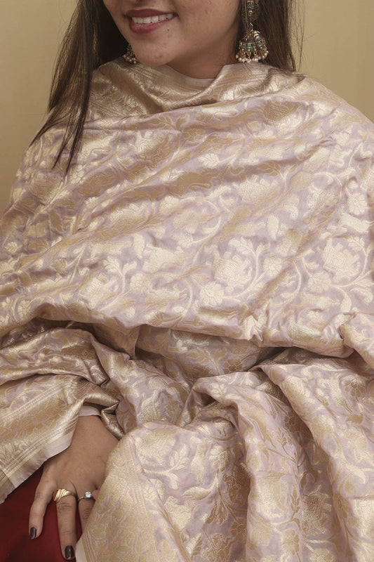 Elegant Pastel Banarasi Silk Shikargah Dupatta: A Timeless Masterpiece - Luxurion World