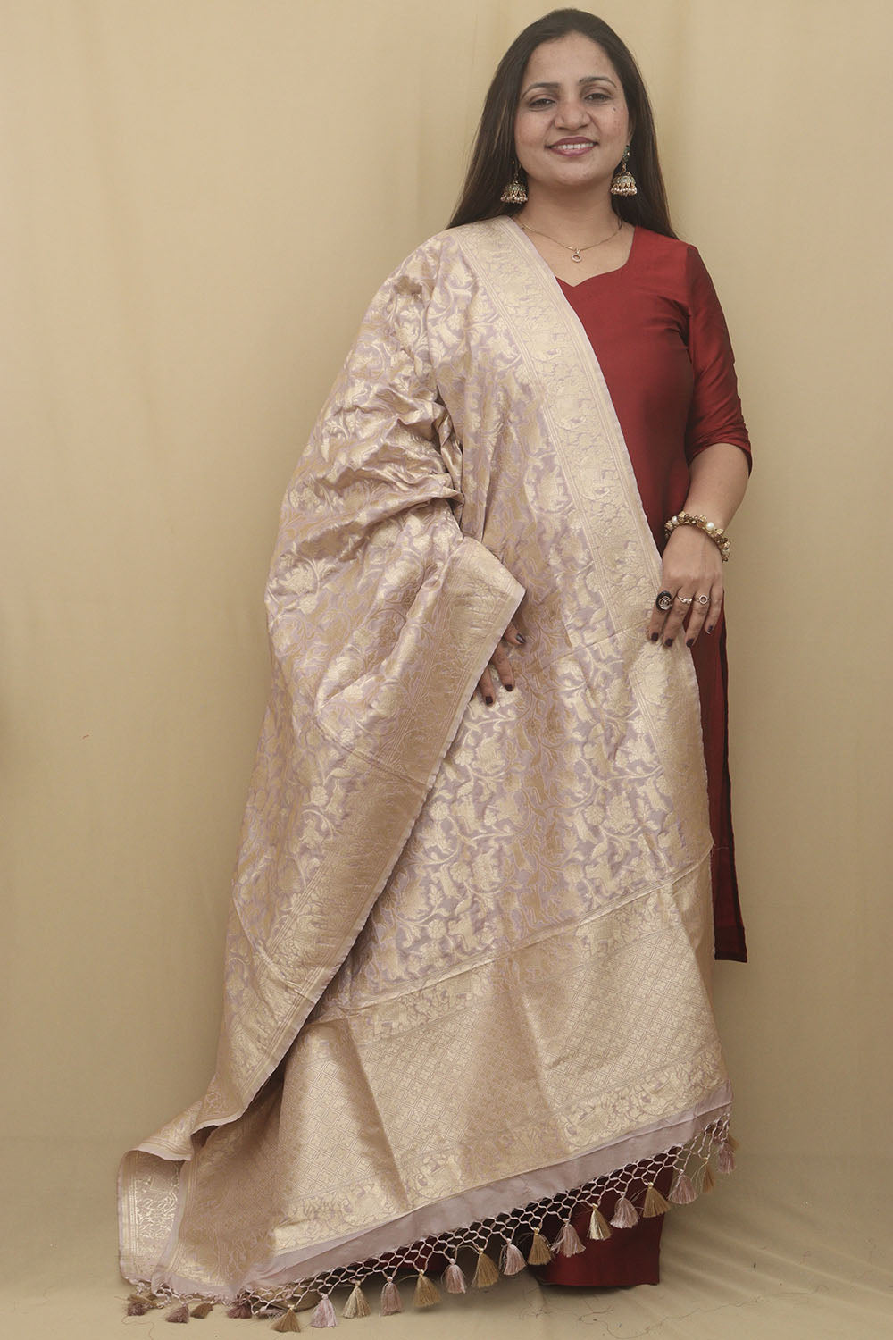 Elegant Pastel Banarasi Silk Shikargah Dupatta: A Timeless Masterpiece - Luxurion World
