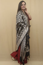 Elegant Black Banarasi Silk Shikargah Design Dupatta - Luxurion World