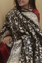 Elegant Black Banarasi Silk Shikargah Design Dupatta - Luxurion World