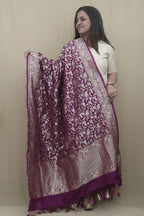 Elegant Purple Banarasi Silk Shikargah Dupatta: A Regal Accessory - Luxurion World