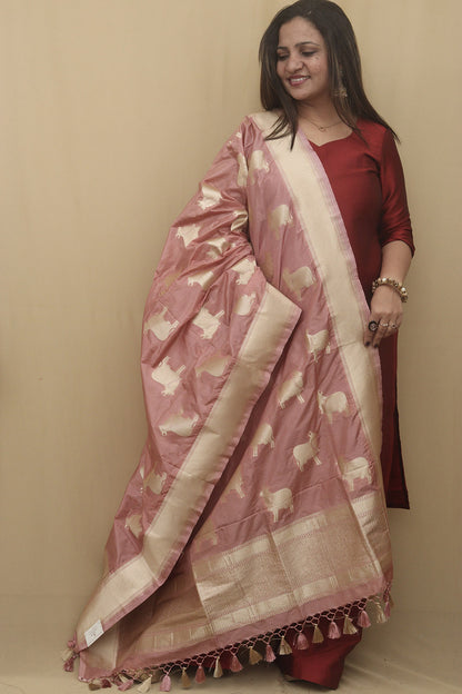 Pink Banarasi Silk Cow Design Dupatta: Elegant Ethnic Charm for Every Occasion - Luxurion World
