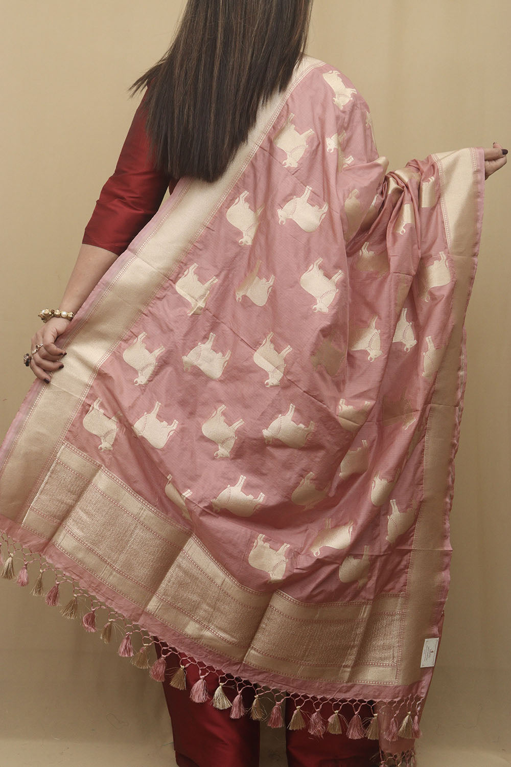 Pink Banarasi Silk Cow Design Dupatta: Elegant Ethnic Charm for Every Occasion - Luxurion World
