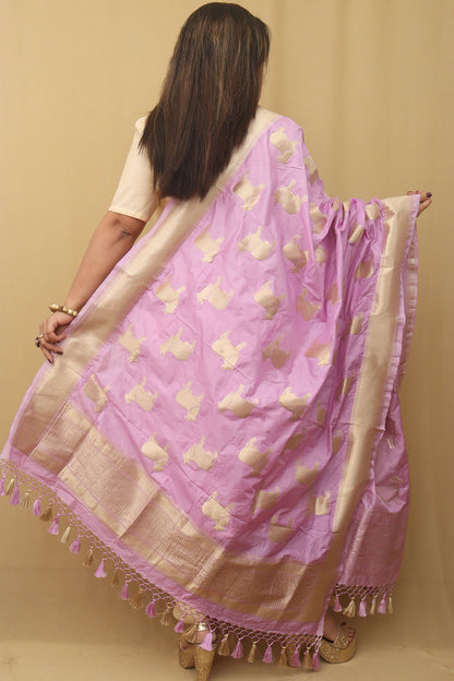 Purple Banarasi Silk Cow Design Dupatta - Luxurion World