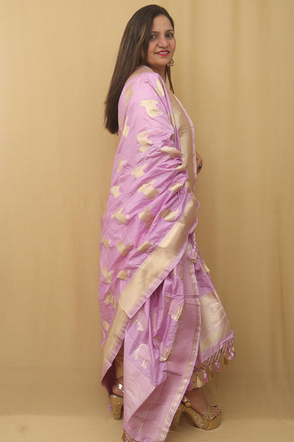 Purple Banarasi Silk Cow Design Dupatta - Luxurion World