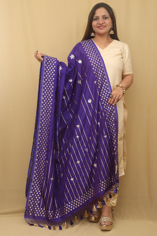 Blue Banarasi Silk Sona Roopa Dupatta - Luxurion World