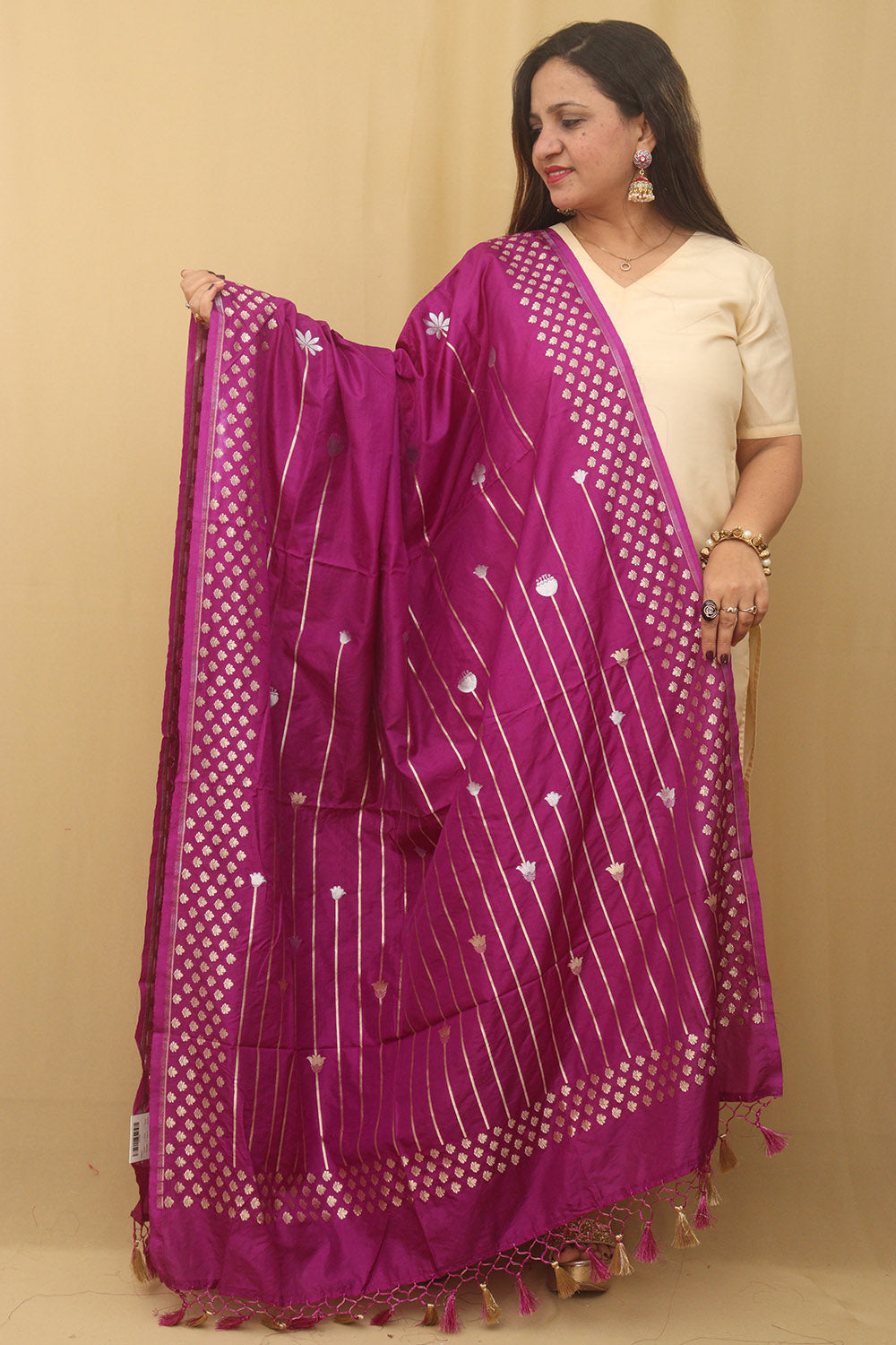 Purple Banarasi Silk Sona Roopa Dupatta - Luxurion World