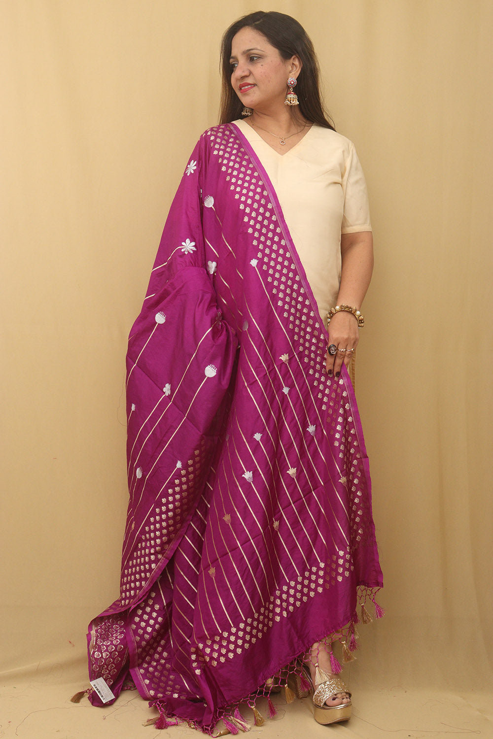 Purple Banarasi Silk Sona Roopa Dupatta - Luxurion World