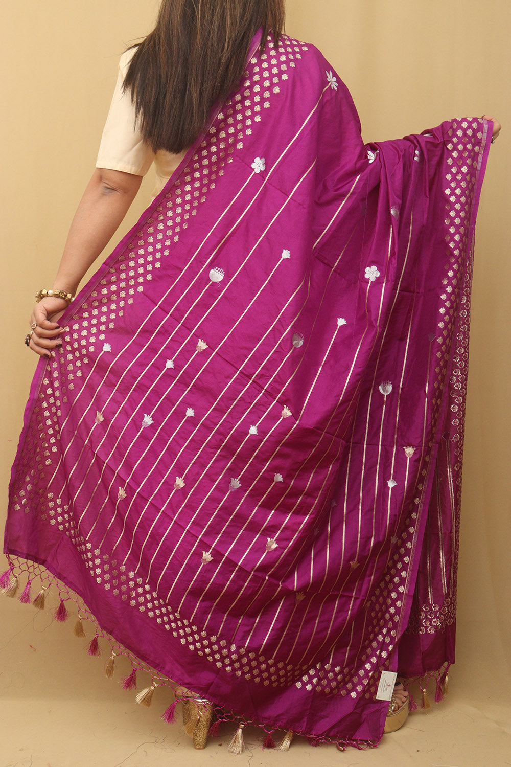 Purple Banarasi Silk Sona Roopa Dupatta - Luxurion World