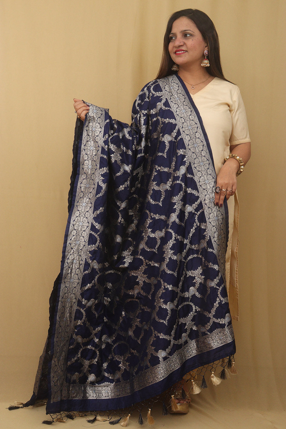 Blue Banarasi Silk Sona Roopa Dupatta - Luxurion World