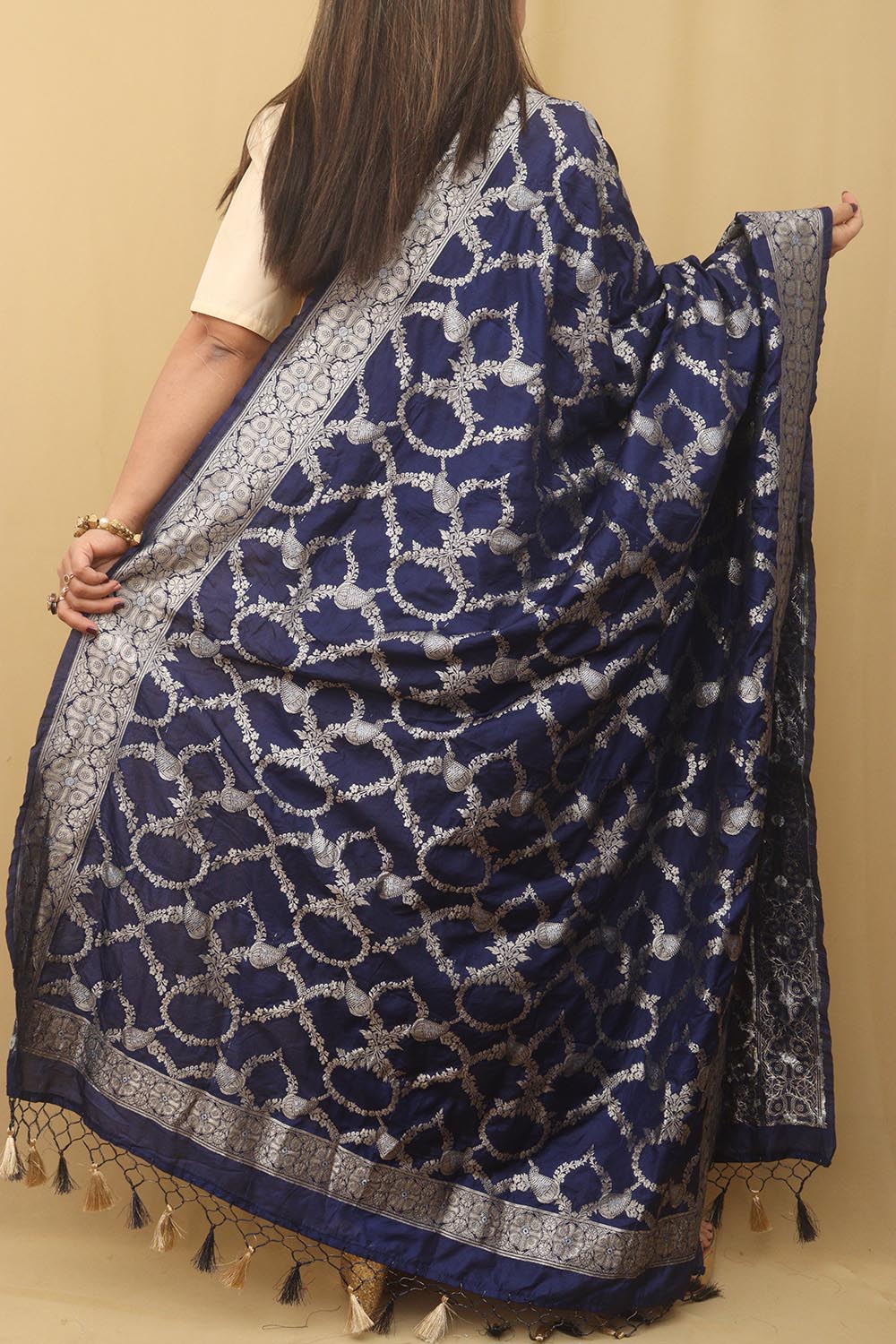 Blue Banarasi Silk Sona Roopa Dupatta - Luxurion World