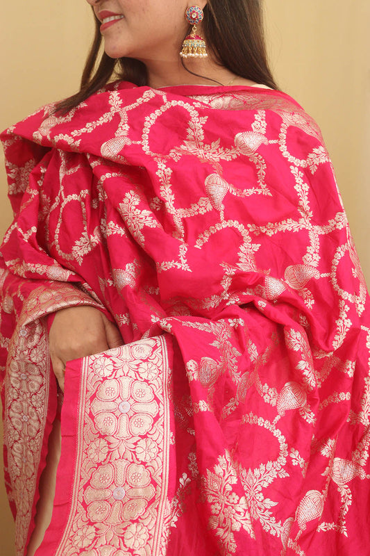 Pink Banarasi Silk Dupatta - Luxurion World