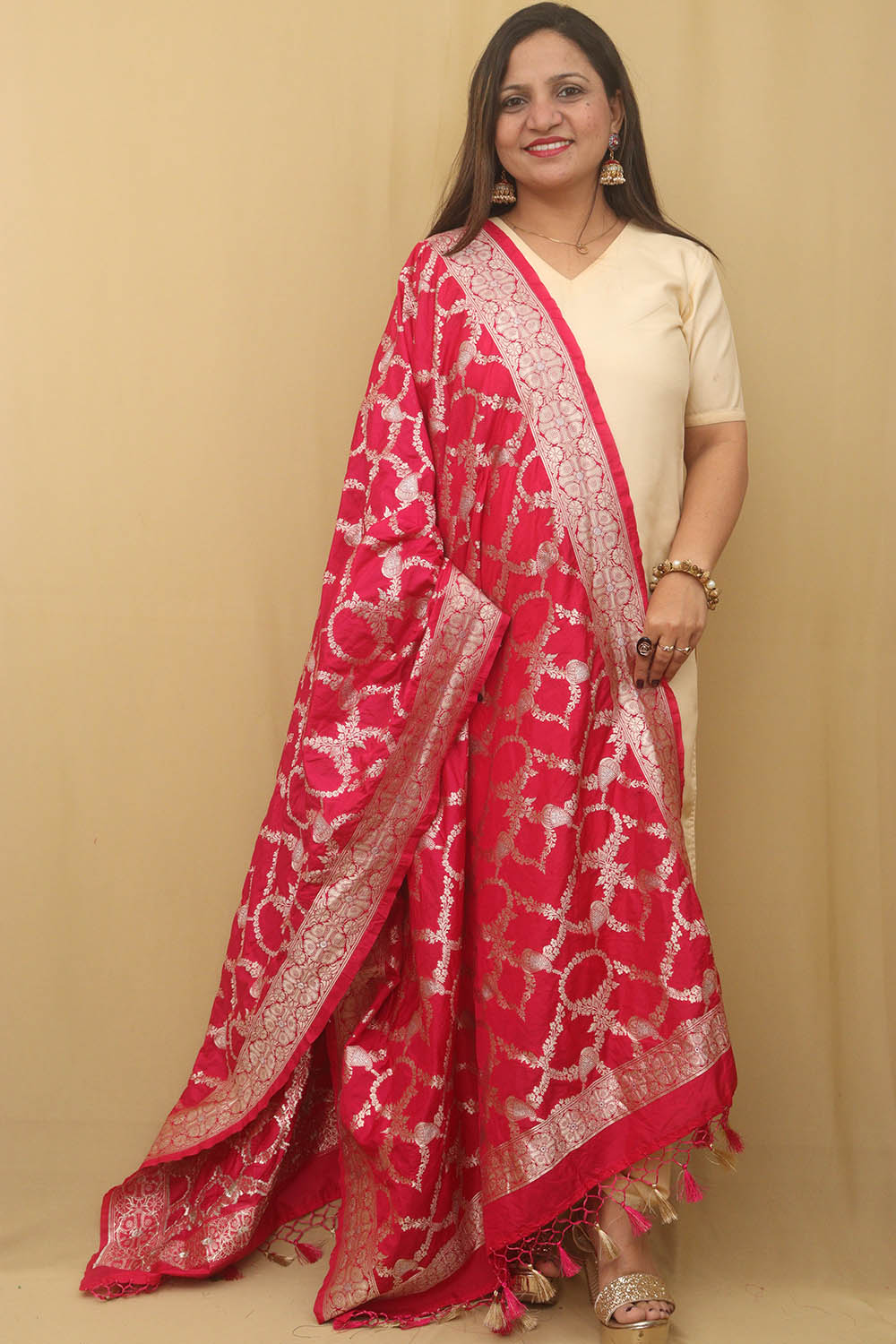 Pink Banarasi Silk Dupatta - Luxurion World