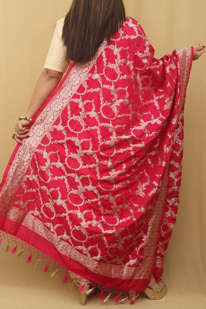 Pink Banarasi Silk Sona Roopa Dupatta - Luxurion World
