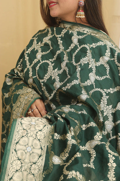 Green Banarasi Silk Sona Roopa Dupatta - Luxurion World