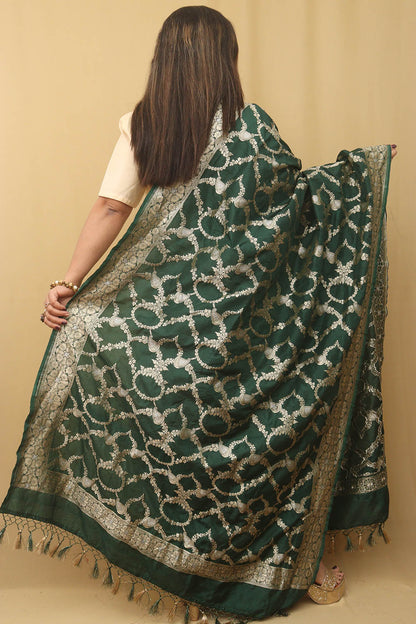 Green Banarasi Silk Sona Roopa Dupatta - Luxurion World