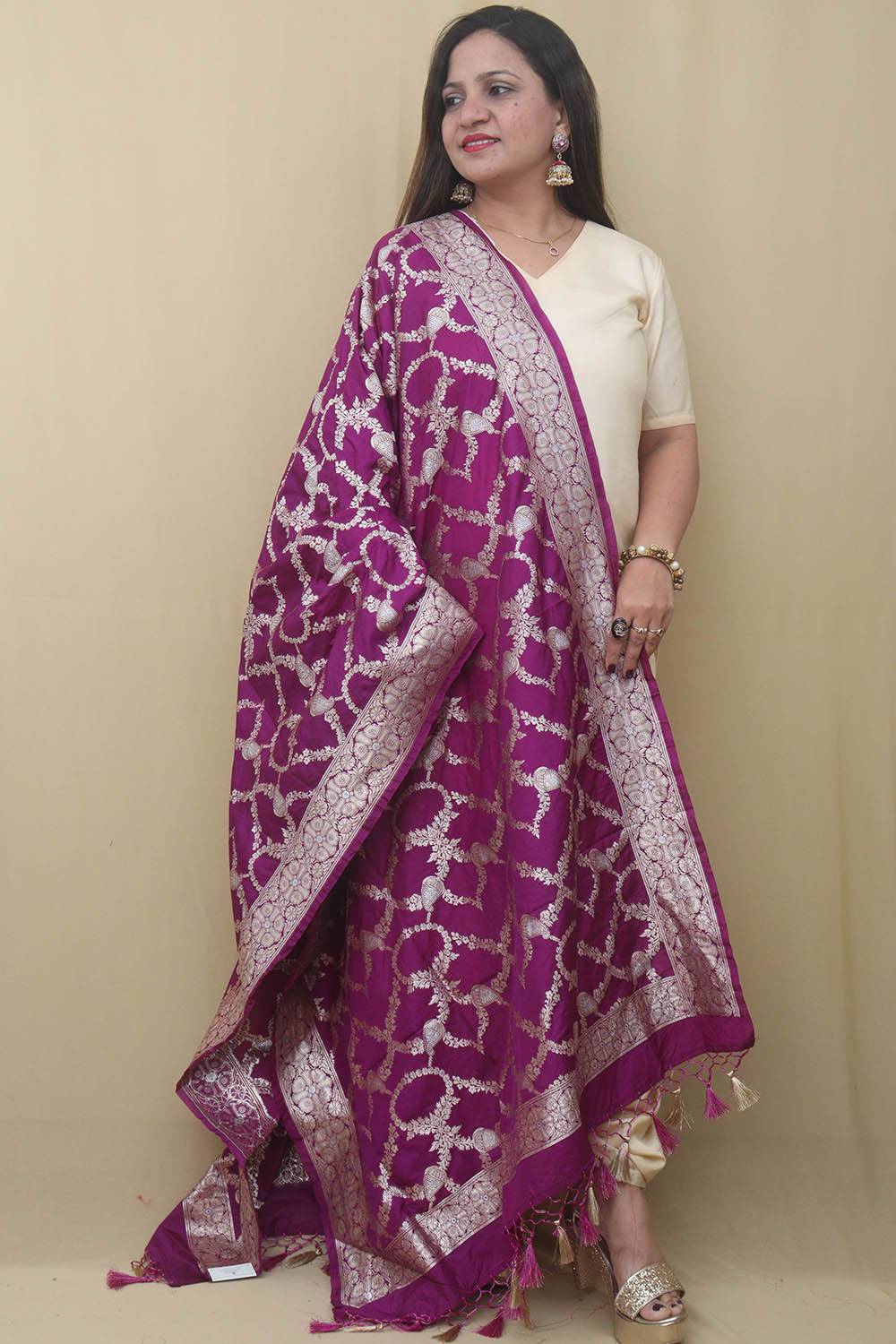Purple Banarasi Silk Sona Roopa Dupatta - Luxurion World