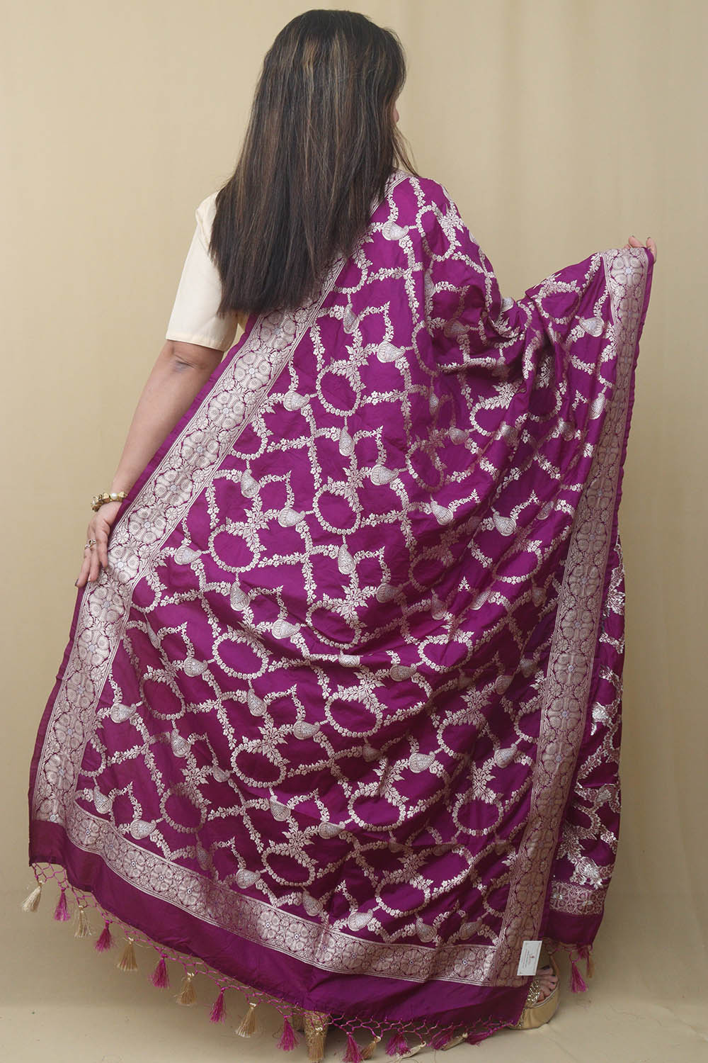 Purple Banarasi Silk Sona Roopa Dupatta - Luxurion World