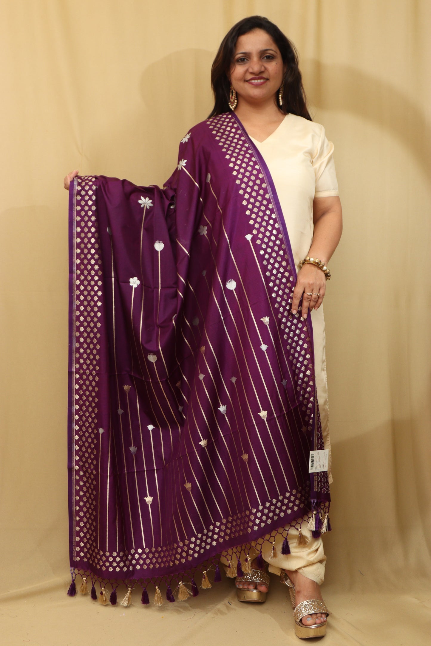 Purple Banarasi Silk Sona Roopa Dupatta - Luxurion World
