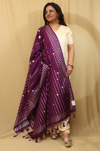 Purple Banarasi Silk Sona Roopa Dupatta - Luxurion World