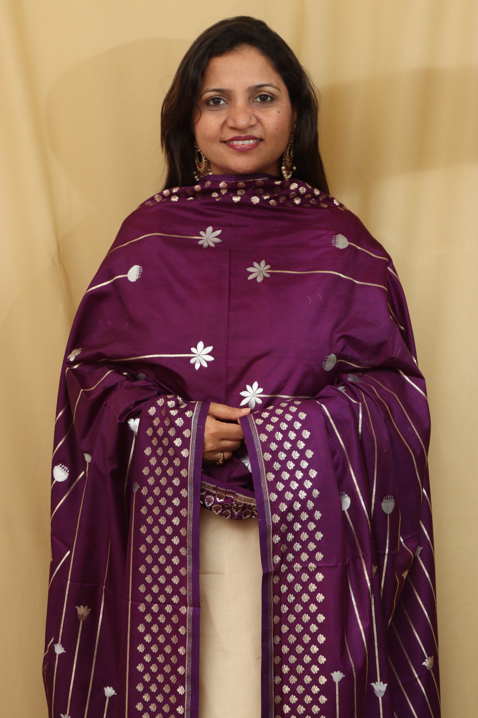 Purple Banarasi Silk Sona Roopa Dupatta - Luxurion World