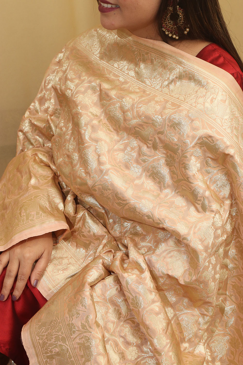 Pastel Banarasi Silk Shikargah Dupatta - Luxurion World