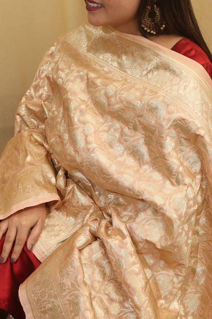 Pastel Banarasi Silk Shikargah Dupatta - Luxurion World