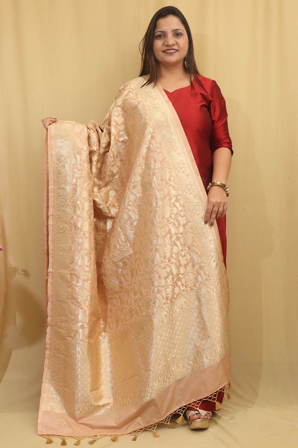 Pastel Banarasi Silk Shikargah Dupatta - Luxurion World