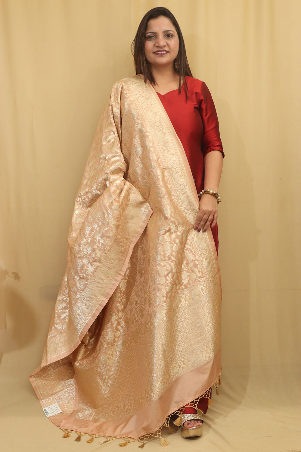 Pastel Banarasi Silk Shikargah Dupatta - Luxurion World