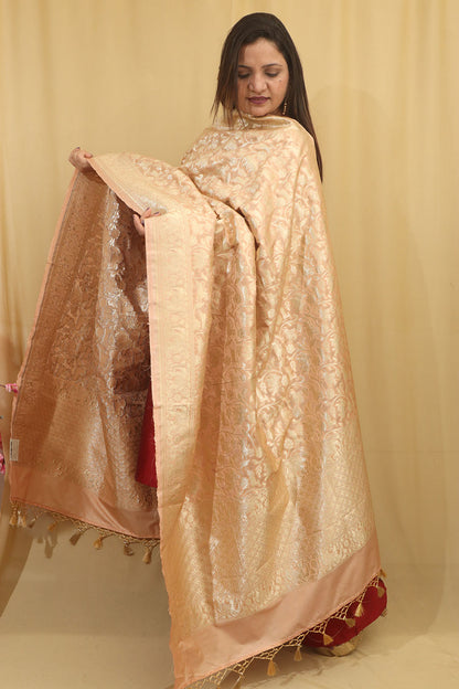 Pastel Banarasi Silk Shikargah Dupatta - Luxurion World