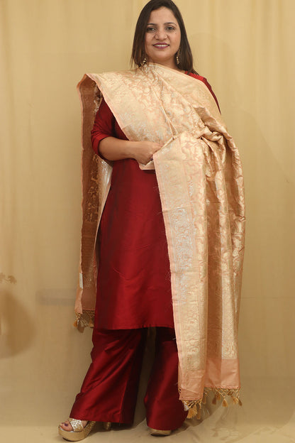 Pastel Banarasi Silk Shikargah Dupatta - Luxurion World