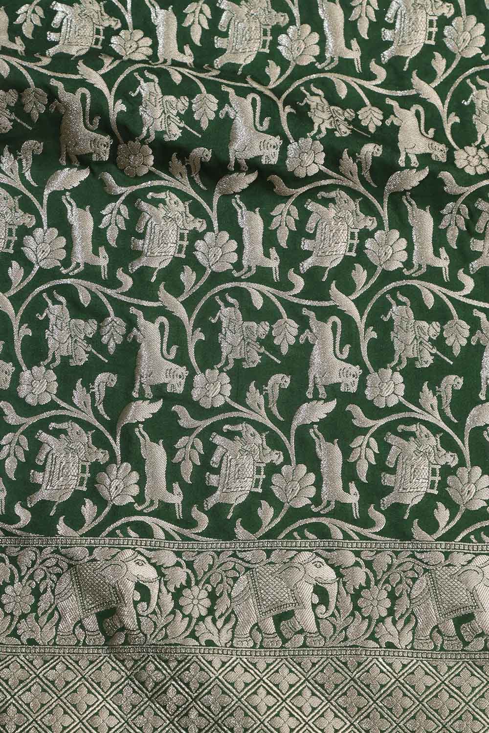 Exquisite Green Banarasi Silk Dupatta with Shikargah Design - Luxurion World