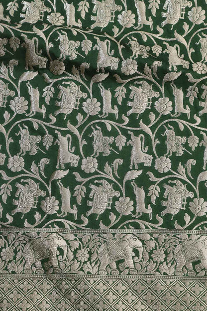 Exquisite Green Banarasi Silk Dupatta with Shikargah Design - Luxurion World