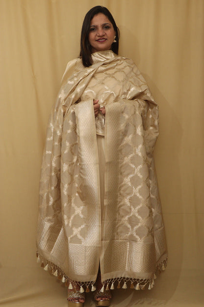 Soft and Elegant Pastel Banarasi Silk Dupatta - Luxurion World