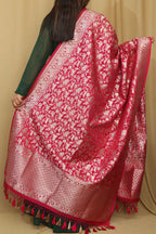 Beautiful Pink Banarasi Silk Dupatta with Shikargah Design - Luxurion World