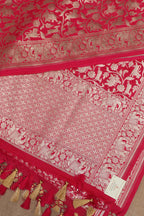 Beautiful Pink Banarasi Silk Dupatta with Shikargah Design - Luxurion World