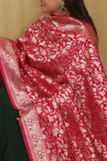 Beautiful Pink Banarasi Silk Dupatta with Shikargah Design - Luxurion World