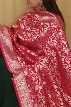 Beautiful Pink Banarasi Silk Dupatta with Shikargah Design - Luxurion World