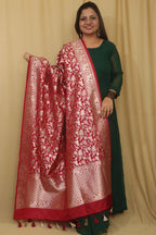 Elegant Maroon Banarasi Silk Dupatta with Shikargah Design - Luxurion World