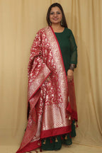 Elegant Maroon Banarasi Silk Dupatta with Shikargah Design - Luxurion World
