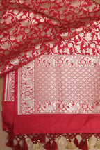 Elegant Maroon Banarasi Silk Dupatta with Shikargah Design - Luxurion World