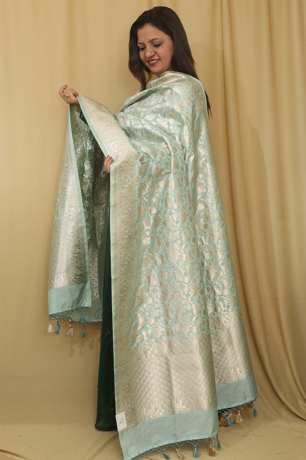Elegant Blue Banarasi Silk Dupatta with Shikargah Design - Luxurion World