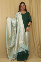 Elegant Blue Banarasi Silk Dupatta with Shikargah Design - Luxurion World