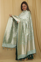 Elegant Blue Banarasi Silk Dupatta with Shikargah Design - Luxurion World